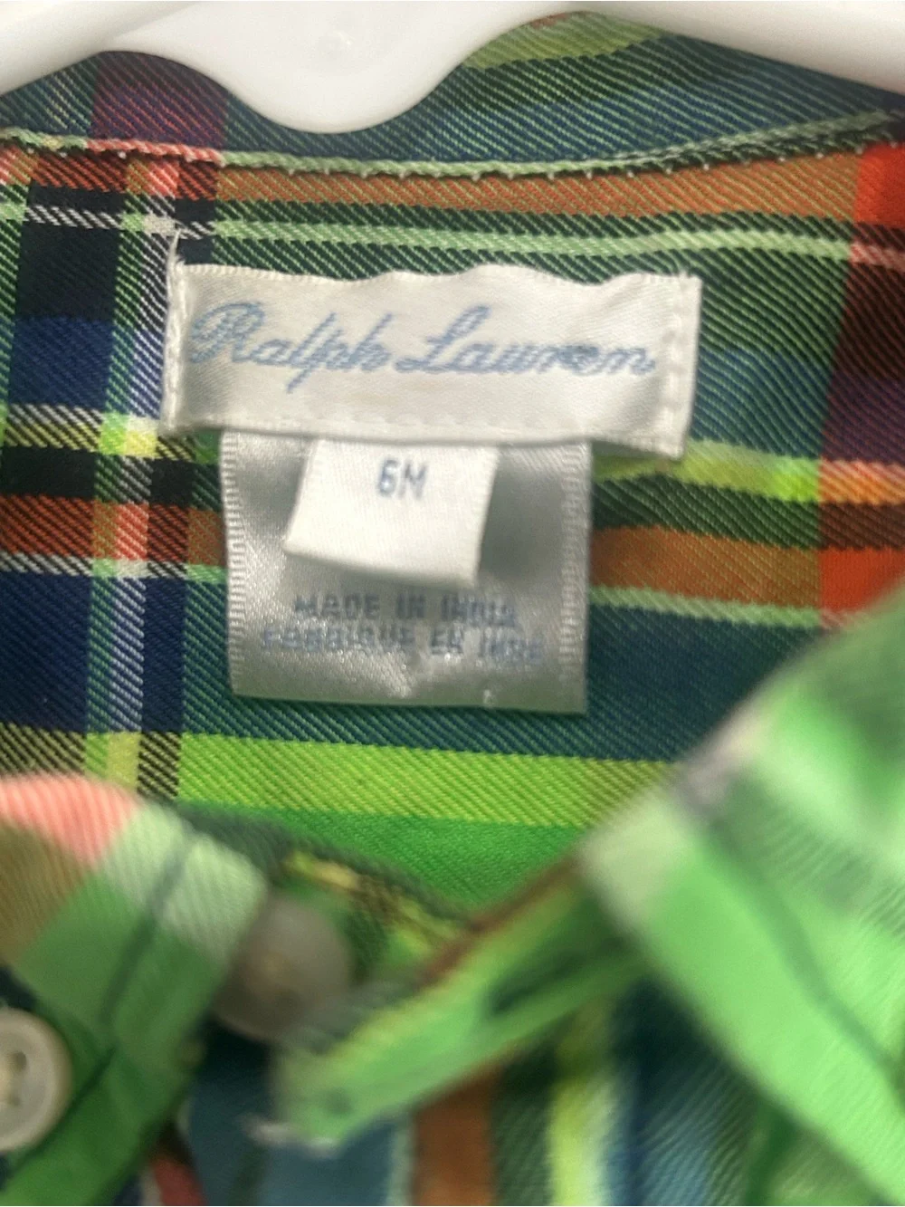 Vintage Ralph Lauren Baby Boys 6M Green Plaid Button Down Shirt